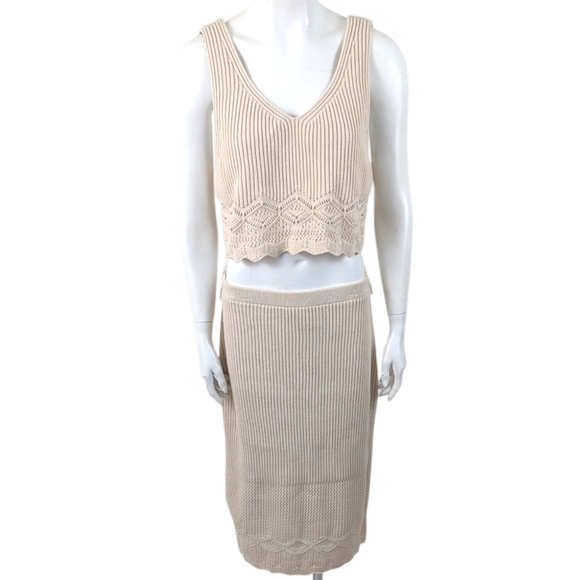 House of Harlow 1960 Sweater Set Crop Top Pencil Skirt NEW Womens Large Ivory - Picture 2 of 16
